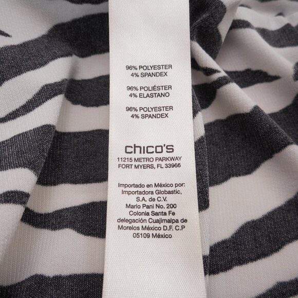 Chico’s Size 3 Women's size XL Zebra Striped Top Black White Lime Stretch Knit - Picture 9 of 10